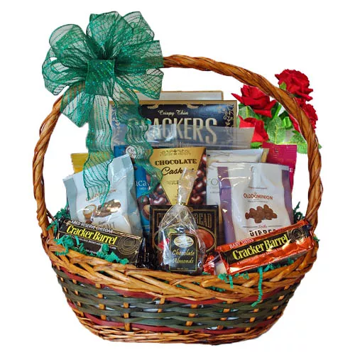 Rose And Gourmet Gift Basket