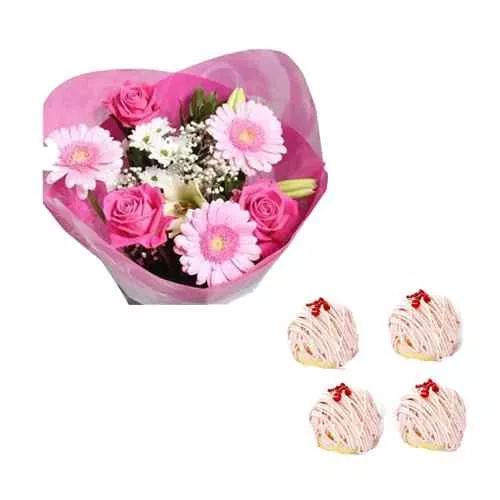 Mixed Pink Bouquet & Strawberry Mont Blanc