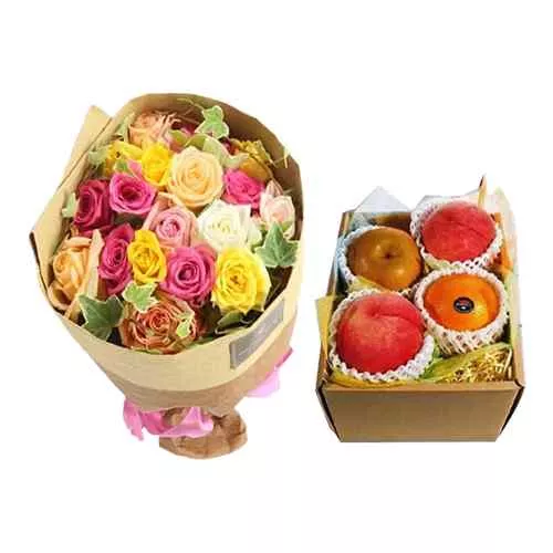 Colorful Roses and Fresh Fruits