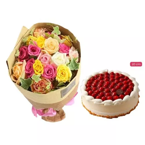 Colorful Roses & Raspberry Cheesecake Gift Set