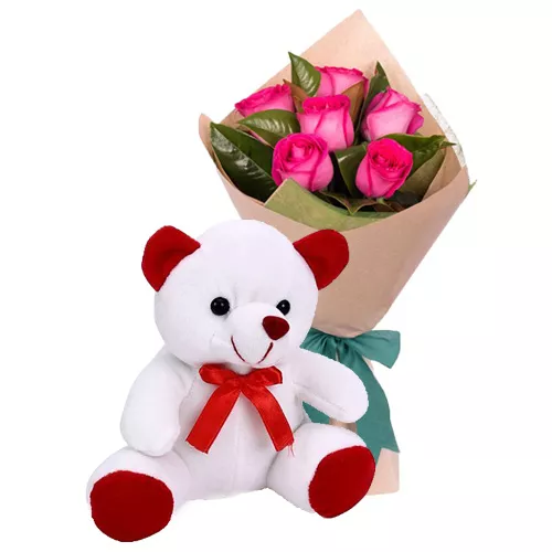 Pink Roses with Teddy