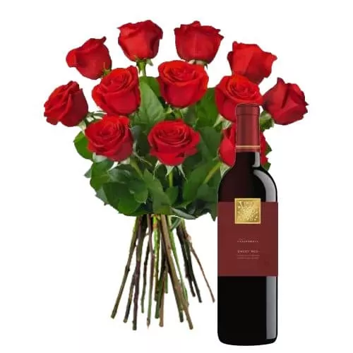 Red Roses with Wine